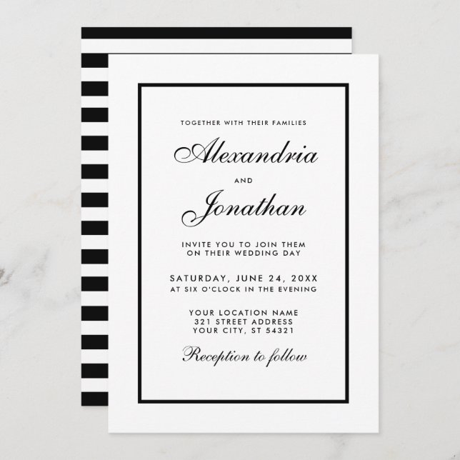 Modern Elegant Black & White Wedding Invitation S (Front/Back)