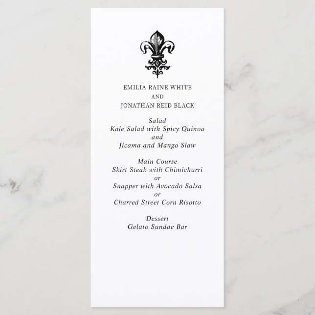 Modern Elegant Black White Wedding Menu (Front)