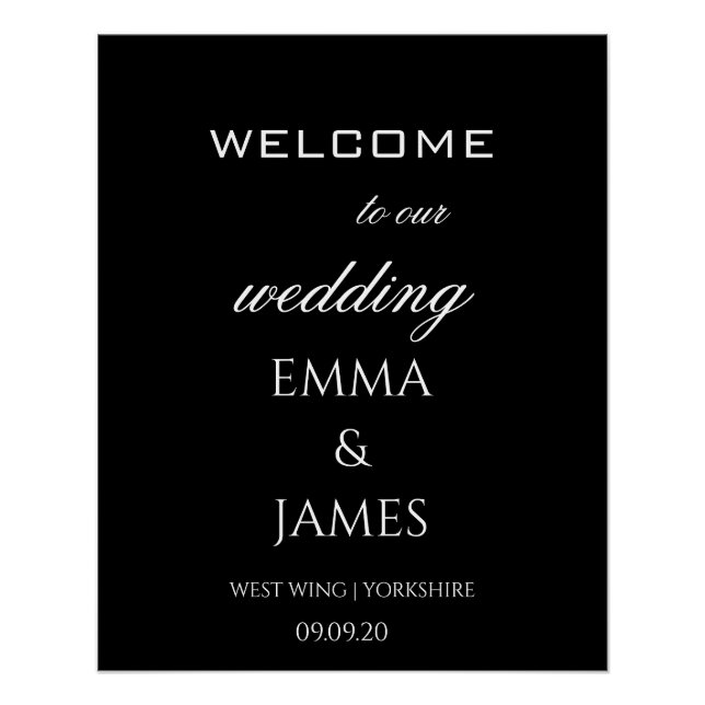 Modern Elegant Black & White Wedding Welcome  Poster (Front)