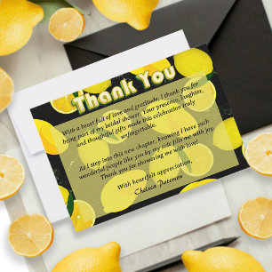 Modern Elegant Black & Yellow Lemon Bridal Shower Thank You Card