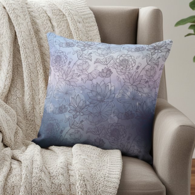 Modern Elegant Blue And Purple Flowers Cushion (Creator Uploaded)