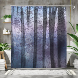 Modern Elegant Blue And Purple Flowers Shower Curtain