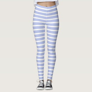 Modern Elegant Blue and White Horizontal Stripes Leggings