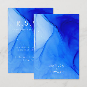 modern elegant blue and white wedding enclosure card