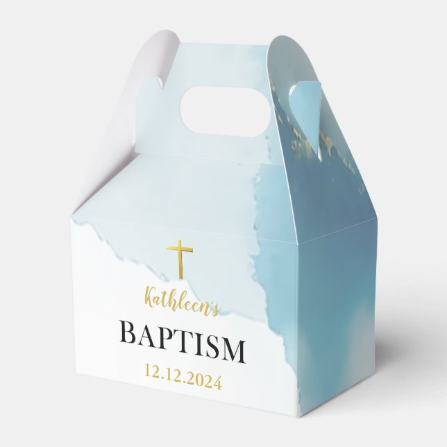 Modern Elegant Blue Baptism Favour Box (Front Side)