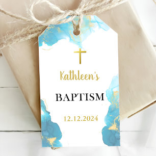 Modern Elegant Blue Baptism Gift Tags