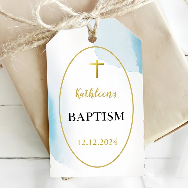 Modern Elegant Blue Baptism Gift Tags (Creator Uploaded)