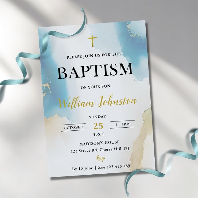 Modern Elegant  Blue Baptism Invitation (Creator Uploaded)