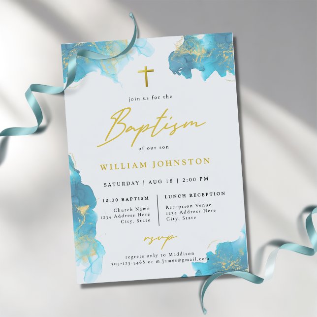 Modern Elegant Blue Baptism Invitation (Creator Uploaded)