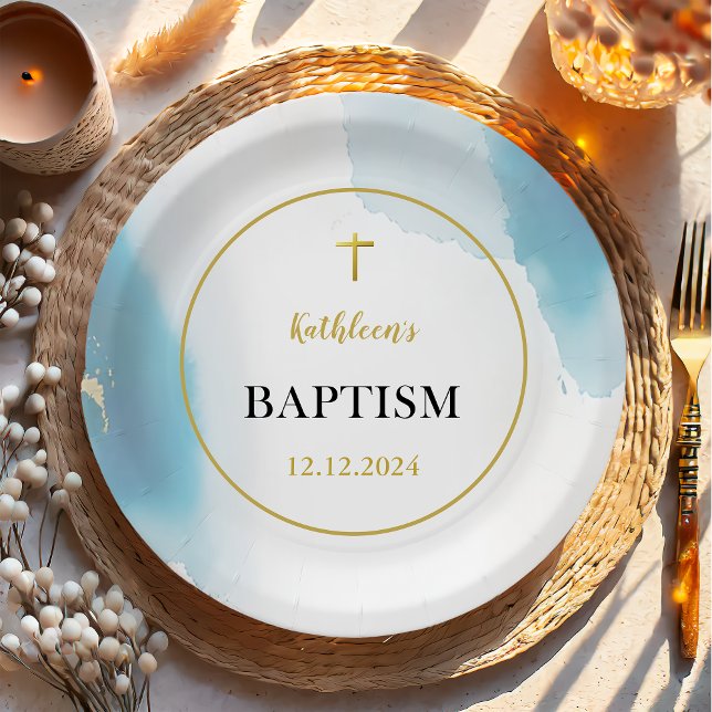 Modern Elegant Blue Baptism Paper Plate (Creator Uploaded)