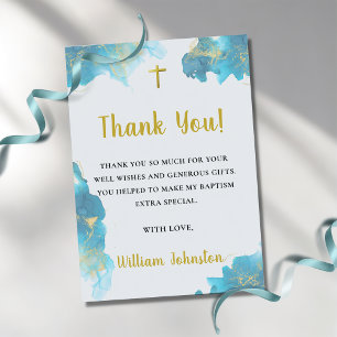Modern Elegant Blue Baptism Photo Thank You Card