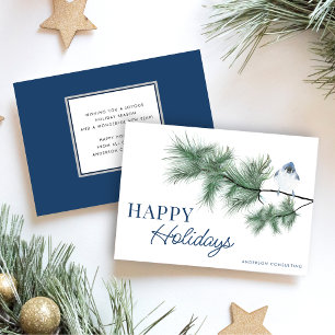 Modern Elegant Blue Bird Happy Holidays Business Holiday Card