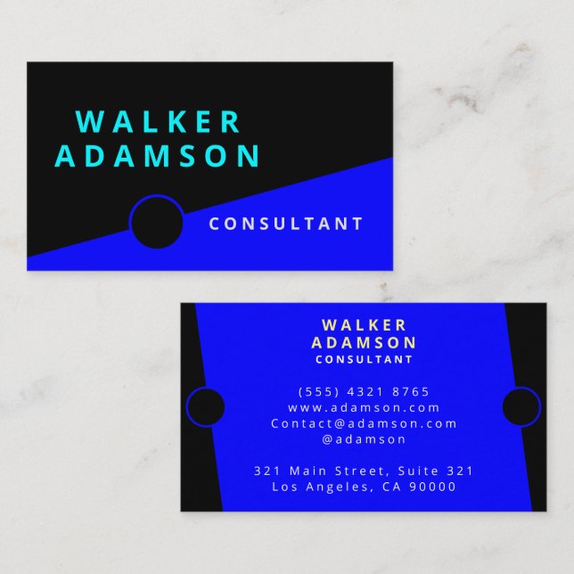 Modern Elegant Blue & Black Business Card (Front/Back)