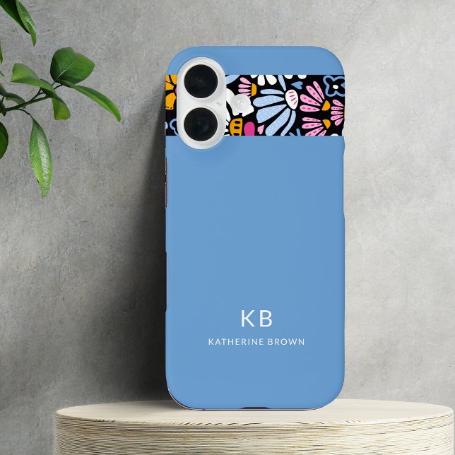 Modern Elegant Blue Black Floral Pattern  Case-Mate iPhone Case (Creator Uploaded)