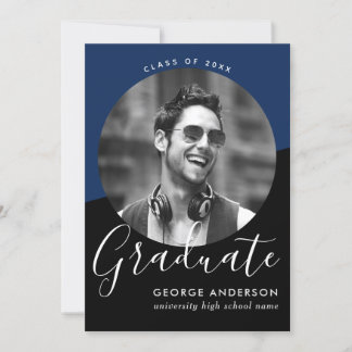 Modern Elegant Blue Black Photo Graduation Party Invitation