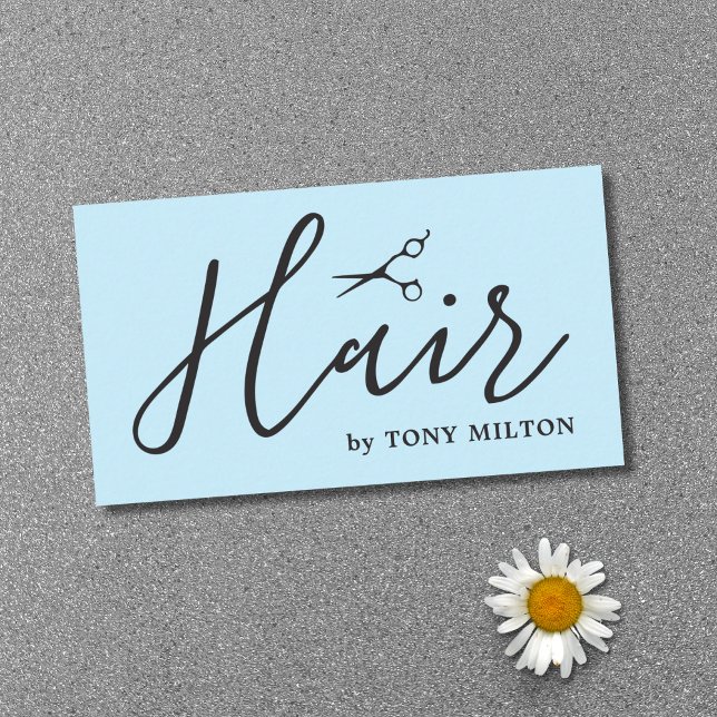 Modern Elegant Blue Black Scissors Bold Hair Salon Business Card (Creator Uploaded)