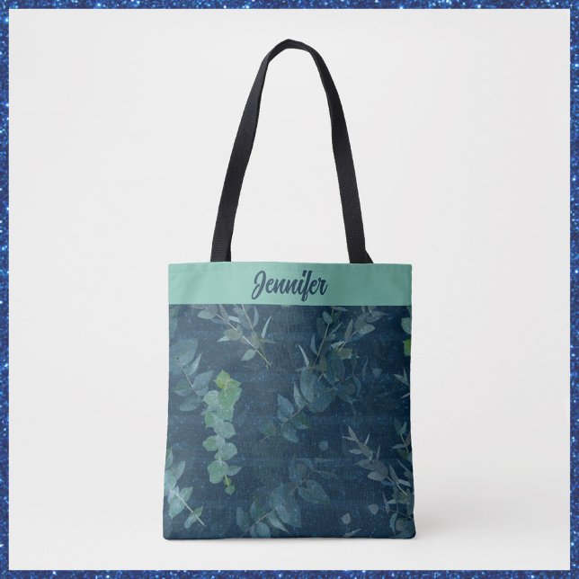 Modern Elegant Blue Botanical  Tote Bag (Creator Uploaded)