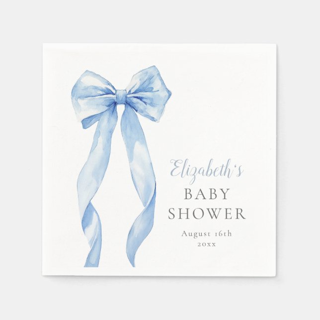 Modern Elegant Blue Bow Boy Baby Shower Napkin (Front)