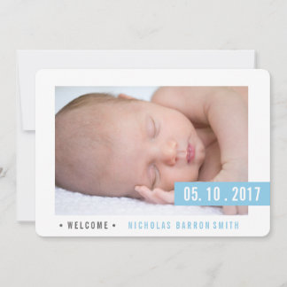 MODERN Elegant  BLUE BOY announcement photo card