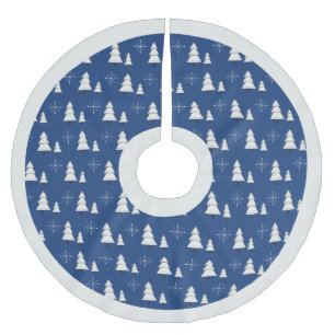 Modern elegant blue Christmas trees and snowflakes Brushed Polyester Tree Skirt