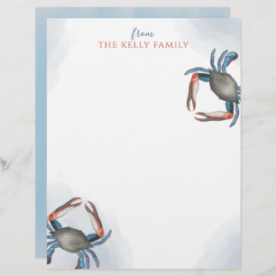 Modern Elegant Blue Crab Minimalist Watercolor Custom Letterhead