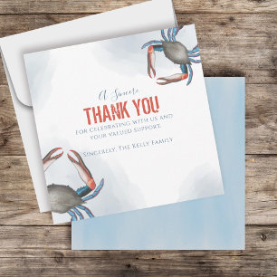 Modern Elegant Blue Crab Watercolor Thank You Card