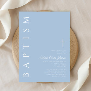 Modern Elegant Blue Cross Boy Baptism Invitation