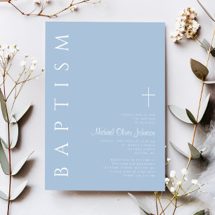Modern Elegant Blue Cross Boy Baptism Invitation