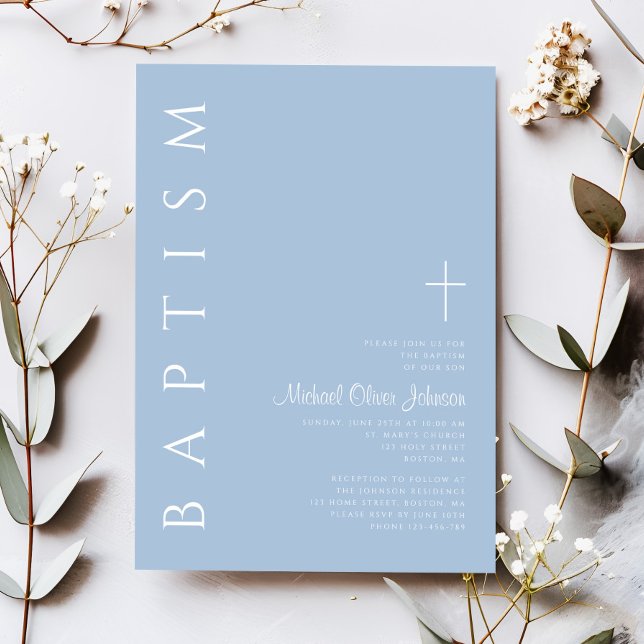 Modern Elegant Blue Cross Boy Baptism Invitation (Modern Elegant Blue Cross Boy Baptism Invitation)