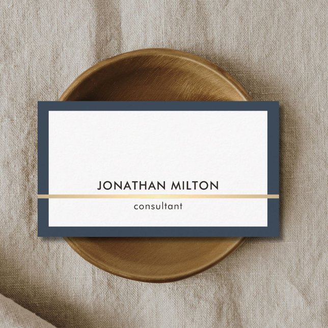 Modern Elegant Blue Faux Gold Line Consultant Business Card (Creator Uploaded)