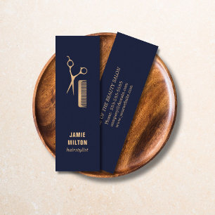 Modern Elegant Blue Faux Gold Scissor Comb Mini Business Card