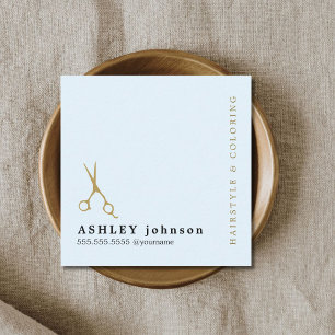 Modern Elegant Blue Faux Gold Scissor Hairdresser  Square Business Card