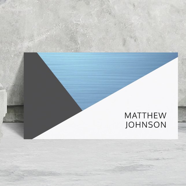 Modern Elegant Blue FauxMetal White Grey Geometric Business Card (Creator Uploaded)