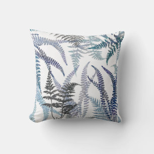 Modern Elegant Blue Fern Leaves Abstract Cushion
