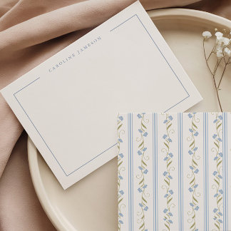 Modern Elegant Blue Floral Flat Note Card