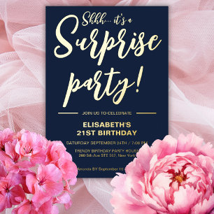Modern Elegant Blue & Gold 21st Surprise Birthday