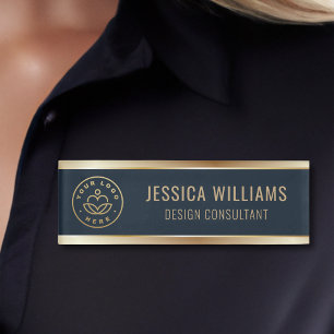 Modern Elegant Blue Gold Business Logo Name Tag