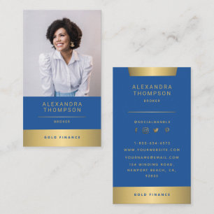 Modern Elegant Blue Gold CEO Professional Photo Business Card