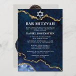 Modern Elegant Blue Gold Marble Bar Mitzvah Photo Invitation<br><div class="desc">Modern Elegant Watercolor Blue and Gold Marble Agate Geode Bar Mitzvah Invitation - Photo Back</div>