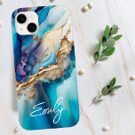 Modern Elegant Blue Gold Marble Personalised Name Case-Mate iPhone 14 Plus Case<br><div class="desc">Modern Elegant Blue Gold Marble Personalised Name iPhone 14 Plus Cases features your personalised name in an elegant calligraphy script typography on a modern blue and gold marble background. Perfect gift for her for birthday, mum for Mother's Day, sister or bestie for Christmas and holidays. Designed by ©Evco Studio www.zazzle.com/store/evcostudio...</div>