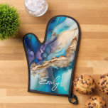 Modern Elegant Blue Gold Marble Personalised Name Oven Mitt<br><div class="desc">Modern Elegant Blue Gold Marble Personalised Name Oven Mitts and Pot Holder Set features your personalised name in an elegant calligraphy script typography on a modern blue and gold marble background. Perfect gifts for birthday,  mum for Mother's Day,  Christmas and holidays. Designed by ©Evco Studio www.zazzle.com/store/evcostudio</div>