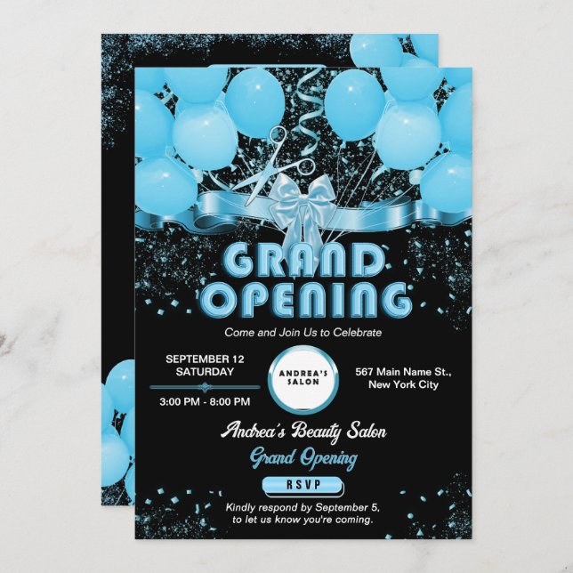 Modern Elegant Blue Grand Business Opening Custom Invitation (Front/Back)