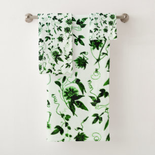 Modern Elegant Blue Green Passion Flowers Bath Towel Set