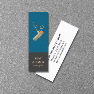 Modern Elegant Blue Grey Faux Gold Scissors Comb Mini Business Card