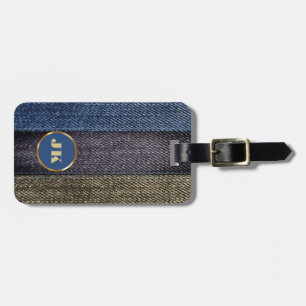 Modern Elegant Blue Jeans Gold Metal monogram Name Luggage Tag