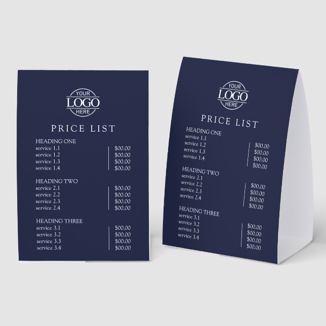 Modern Elegant Blue Logo Service Menu Price List (Front/Back)