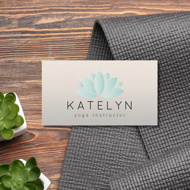 Modern Elegant Blue Lotus Icon Yoga Instructor Business Card (Creator Uploaded)