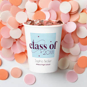 Modern Elegant Blue Pattern Graduation Party Paper Cups