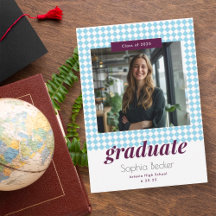 Modern Elegant Blue Photo Graduation Announcement