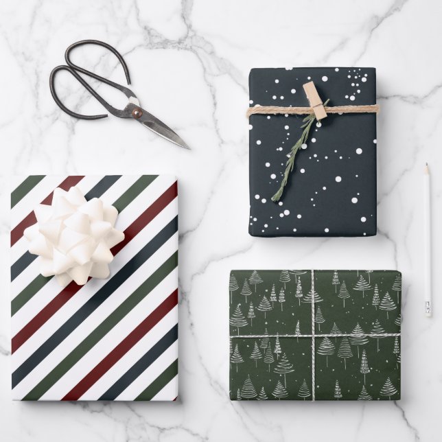 Modern Elegant Blue Red Green Christmas Holiday Wrapping Paper Sheet (Front)